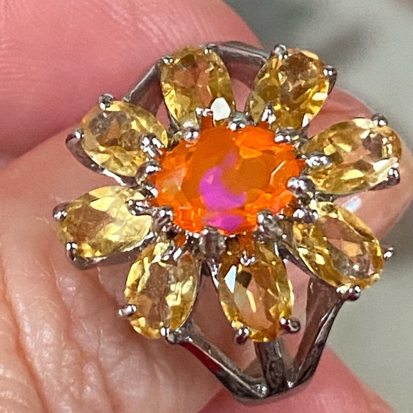 Fascinating Genuine Orange Opal and Citrine Ring - Picture 5 of 13
